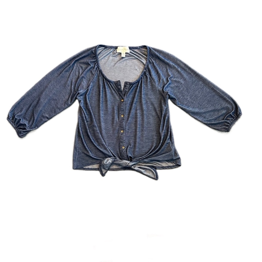 ⭐️French Laundry blue button front blouse with tie knot size large
